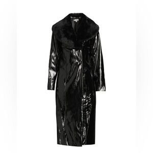 NWT AREA STARS Stella Faux Fur & Vinyl Trench Coat in Size M